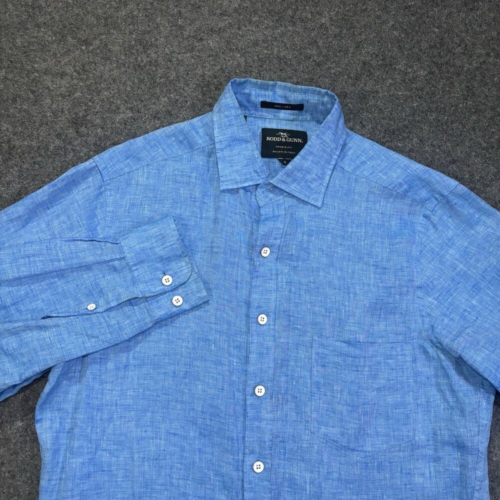 Rodd & Gunn Button Shirt Men's Size Small Long Sleeve Blue Italy Fabric Flaw